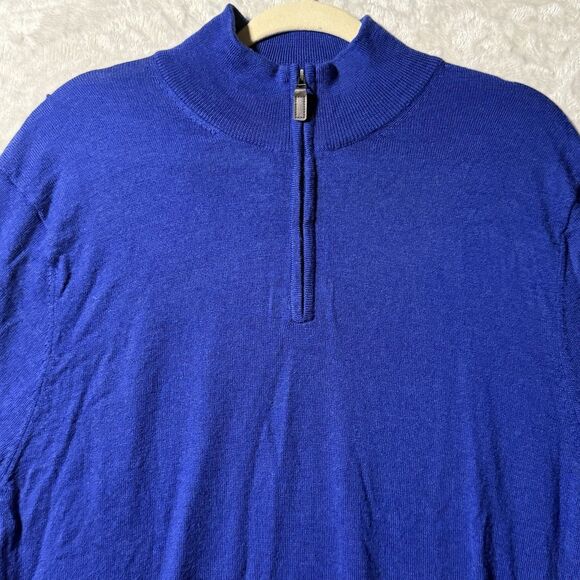 JOS A BANK Traveler 100% Merino Wool Sweater Royal Blue 1/4 Zip Men's Size XXL - Picture 2 of 11